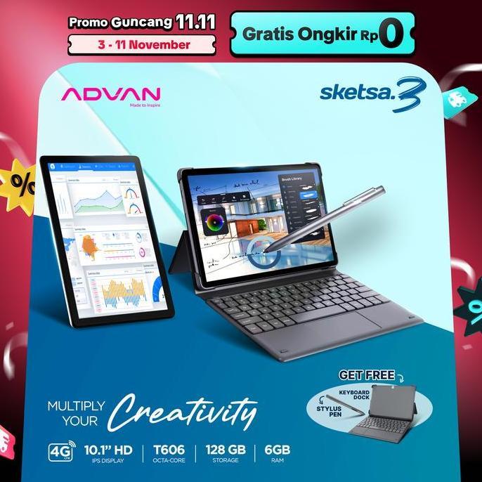 Barkajule_ - ADVAN 10.1" Tablet Sketsa 3 6GB/128GB with Free Keyboard & Stylus Pen - Android Tiger T