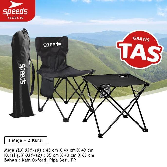 PROMO - SPEEDS Paket Meja Camping Lipat + 2 Kursi Lipat Portable Meja Lipat Portable Meja Lipat Outd