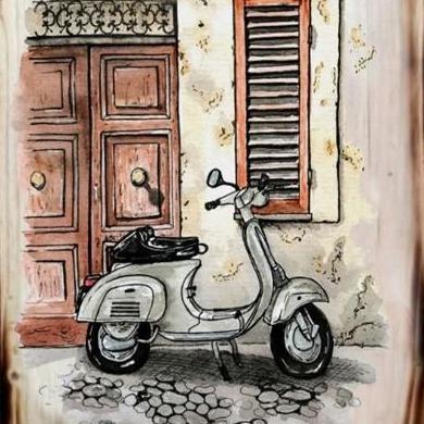 Hiasan Dinding Vintage Lukisan Kayu Vespa Putih Dekorasi Cafe