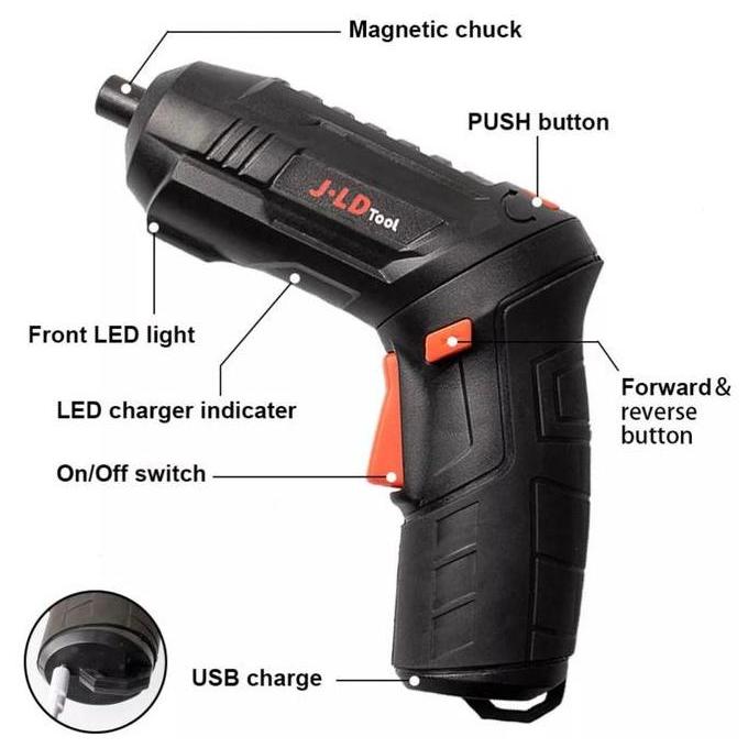 Bor Obeng Cordless Screwdriver Full Set /Toolkit 4.2V JLD 47pcs JLD