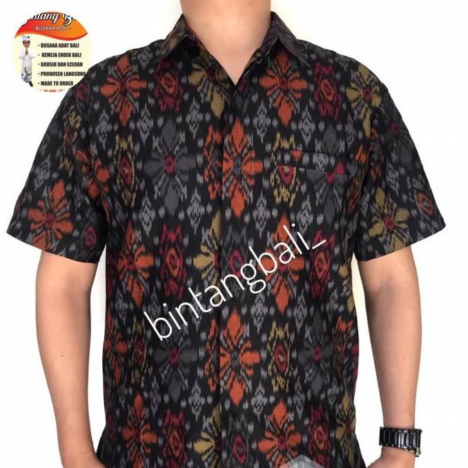 Kemeja Endek Lasem Hitam Lengan Pendek Bintang Bali Busana