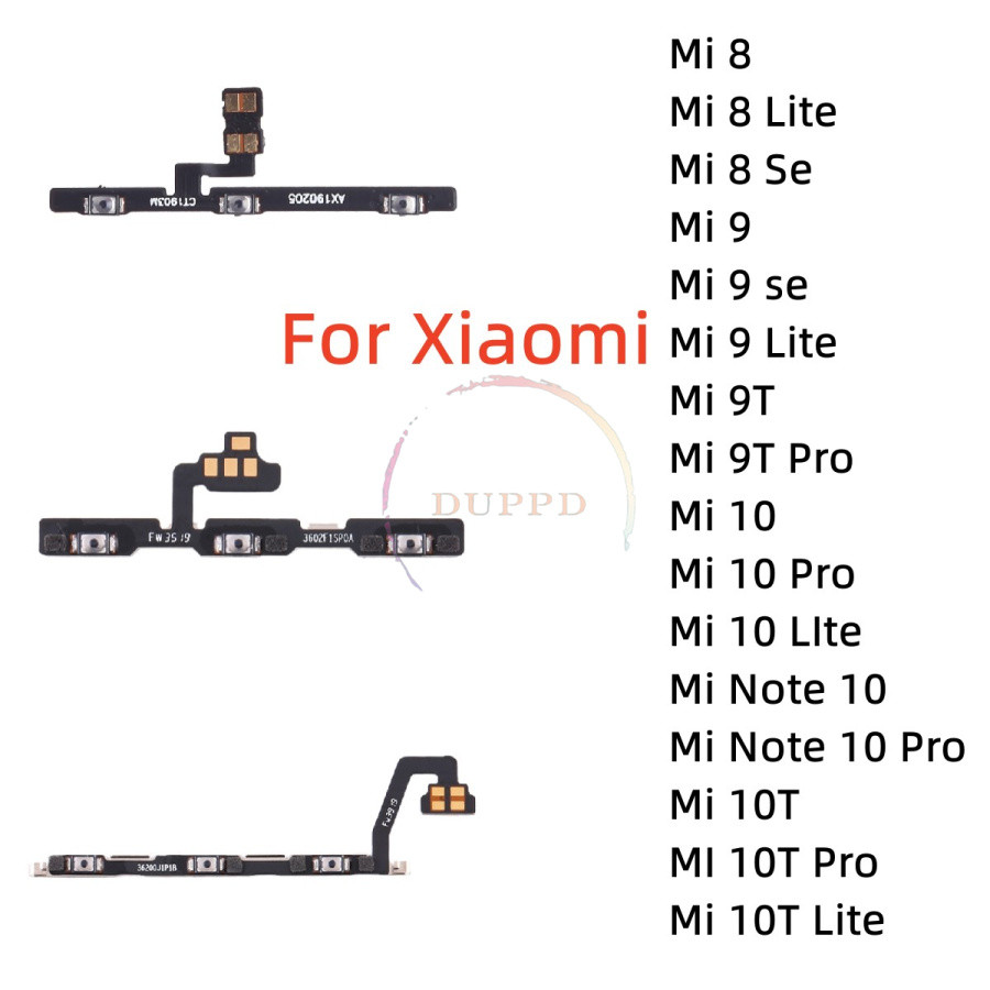 Tombol Sisi Volume Daya Mati Baru Kabel Fleksibel Untuk Xiaomi Mi 8 9 SE Mi 9T 10T Note 10 Pro Lite