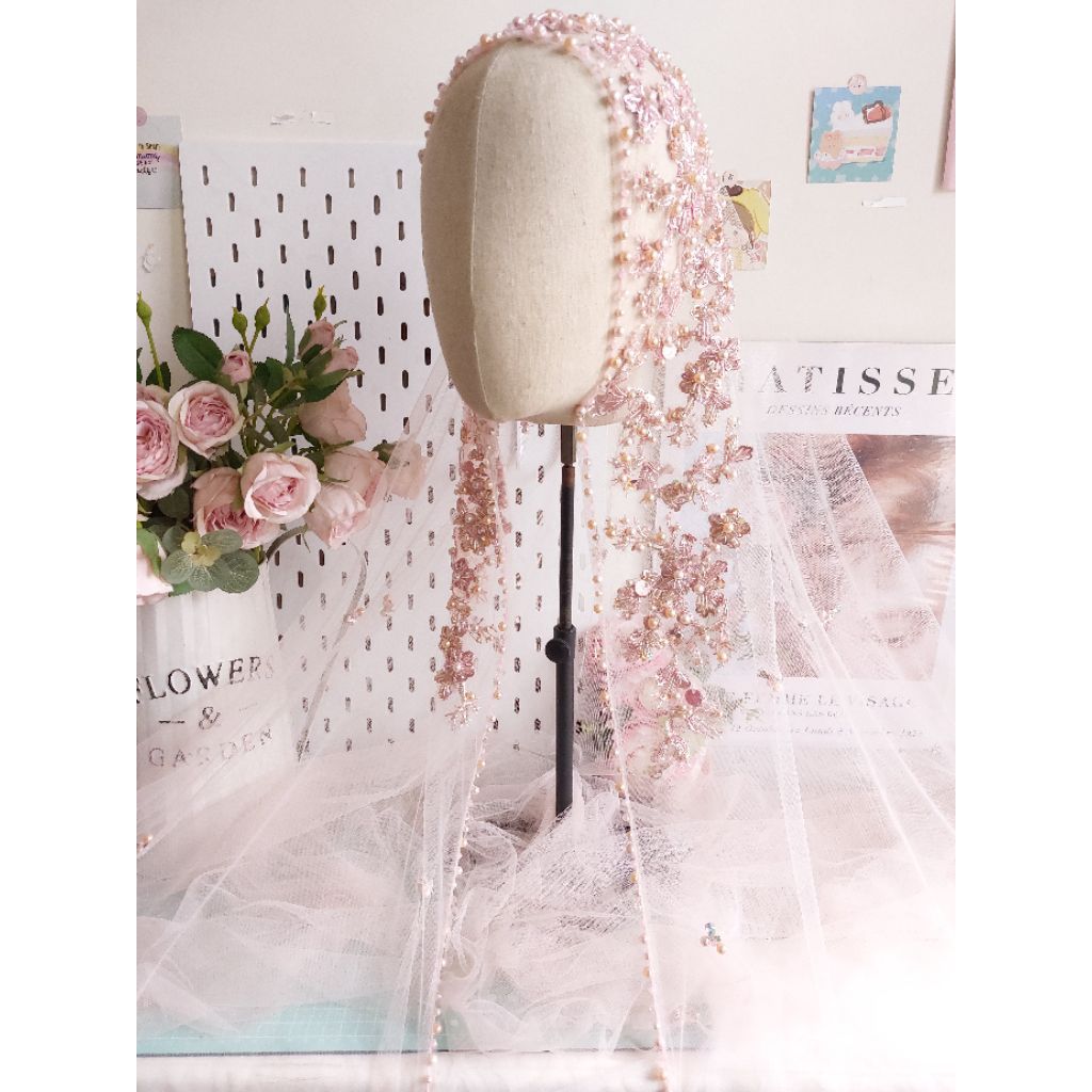23H [Handmadebychindy] VEIL PENGANTIN Headpiece wire For wedding modern/ Aksesoris hijab wedding