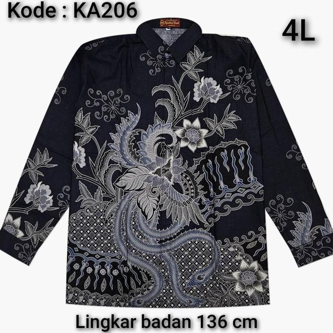 Kemeja Batik Pria Jumbo 4L Lengan Panjang Katun Hem Batik Big Size