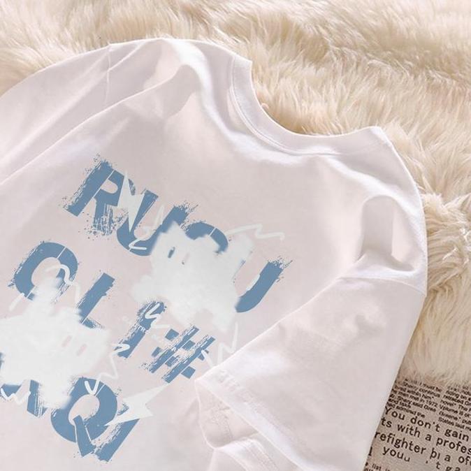 DE124 >> seoulprint S822 Khaki Hitam Putih Biru Kaos Cartoon Kitten Prints Oversize Pria Model Regul