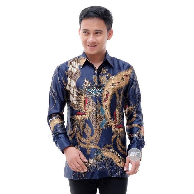 Kemeja Batik Pria Lengan Panjang Semi Sutra Furing Dalam Kekinian