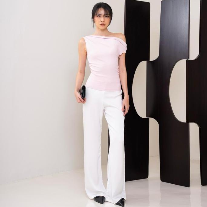 DR296 - NALA TOP | ROOHA | Atasan Rib Knit Wanita Basic Top One Shoulder Sabrina