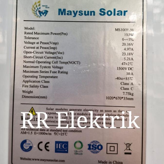 Solar Panel Solar Cell Panel Surya Maysun 100wp Polycrystalline 100 Wp Poly