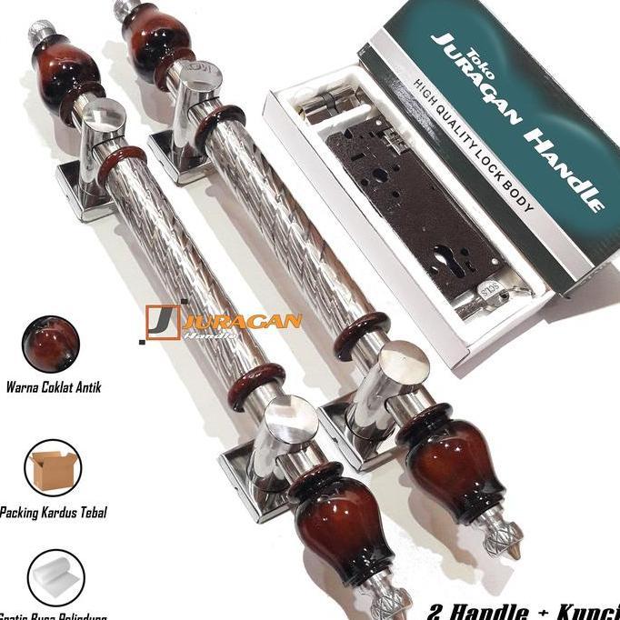 handle pintu lipat 50 cm - handle pintu set kunci pelor - handle pintu rumah mewah coklat antik