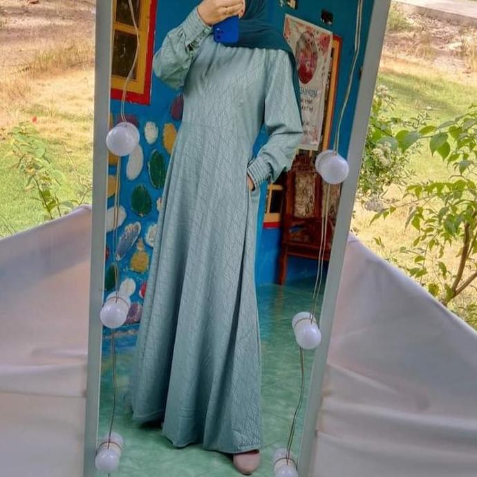[Gamis Hermosa] Gamis embos hermosa motif padi warna wardah-gamis wardah hermosa-gamis hijau wardah 
