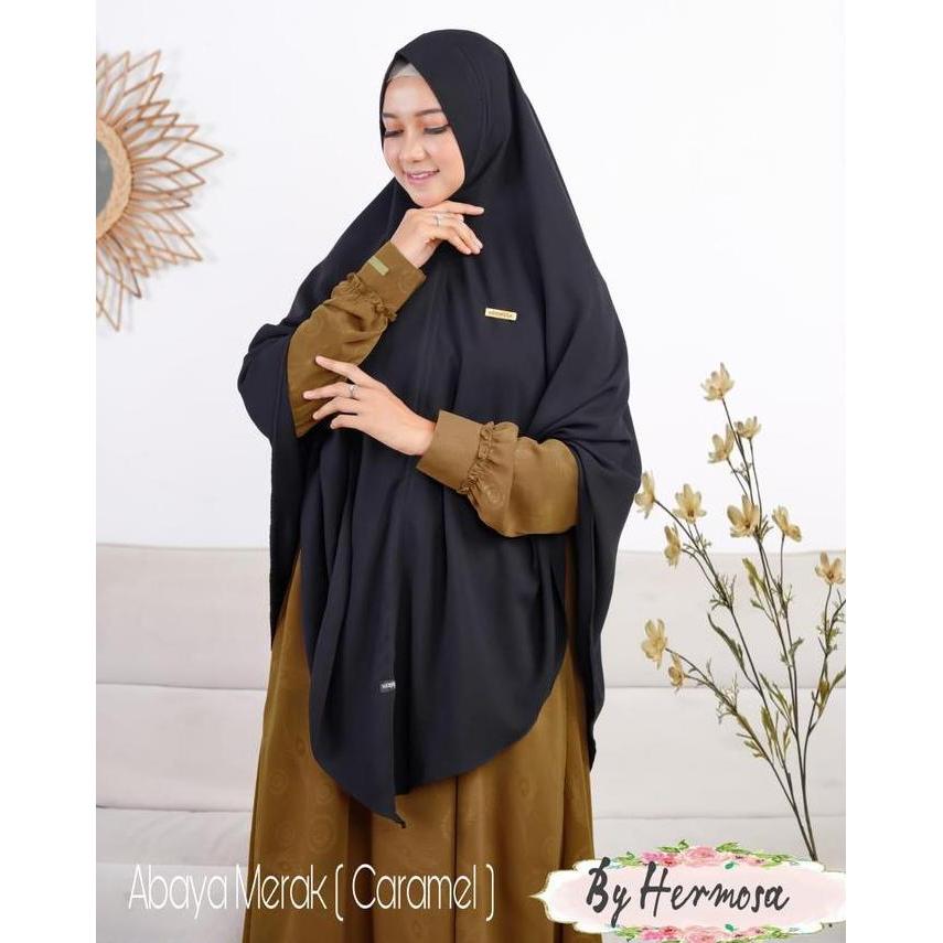 [Abaya Hermosa] Abaya embos-Abaya embos merak caramel-abaya motif-abaya caramel-abaya mewah-abaya wo
