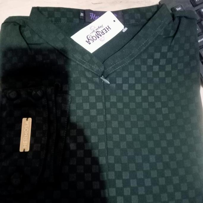 [Gamis Hermosa] Gamis embos hermosa motif tartan warna hijau botol/gamis jotol/gamis hijau tua/gamis