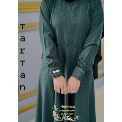 [Gamis Hermosa] Gamis embos hermosa motif tartan warna hijau botol/gamis jotol/gamis hijau tua/gamis