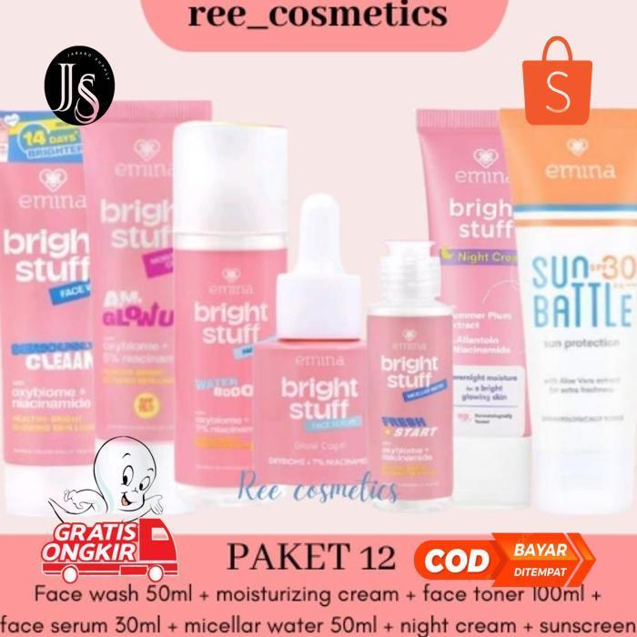 At43 Emina Bright Stuff Paket 1 Lengkap Skincare 1 Set | Emina Paket Skincare Remaja Murah