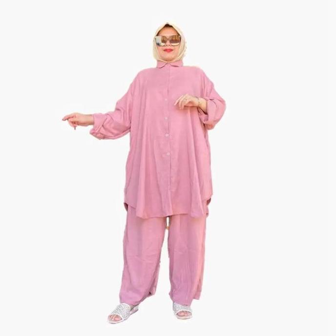 One Set Jumbo XXXXXXL 6L LD 150 CRINKLE Setelan WANITA BIG SIZE ADEM Laris Santai Muslim Panjang Cel