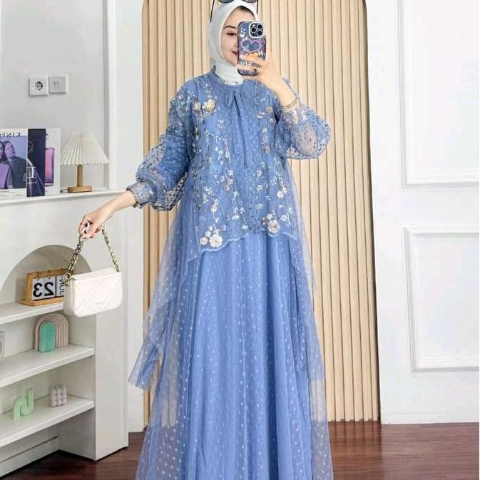 SETELAN GAMIS SET OUTER TERPISAH WANITA MUSLIM JERSEY MIX BRUKAT TILE MUTHIA DRESS Brokat Kondangan