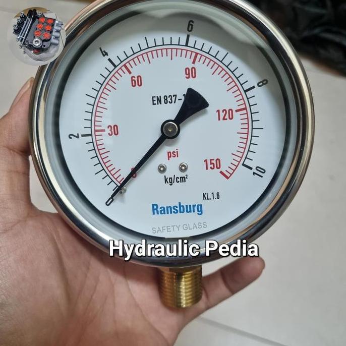 TERMURAH - 10 Bar Pressure gauge 4 inch RANSBURG // Manometer Gauge 4 inch 10 bar RANSBURG