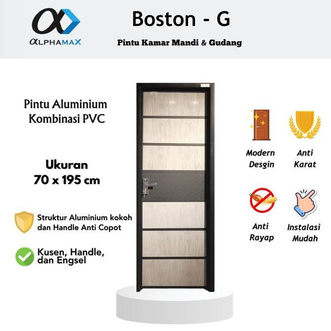 ALPHAMAX Boston - G Pintu Rumah Pintu Kamar Mandi Pintu Gudang Pintu PVC + Aluminium 70 x 195 cm