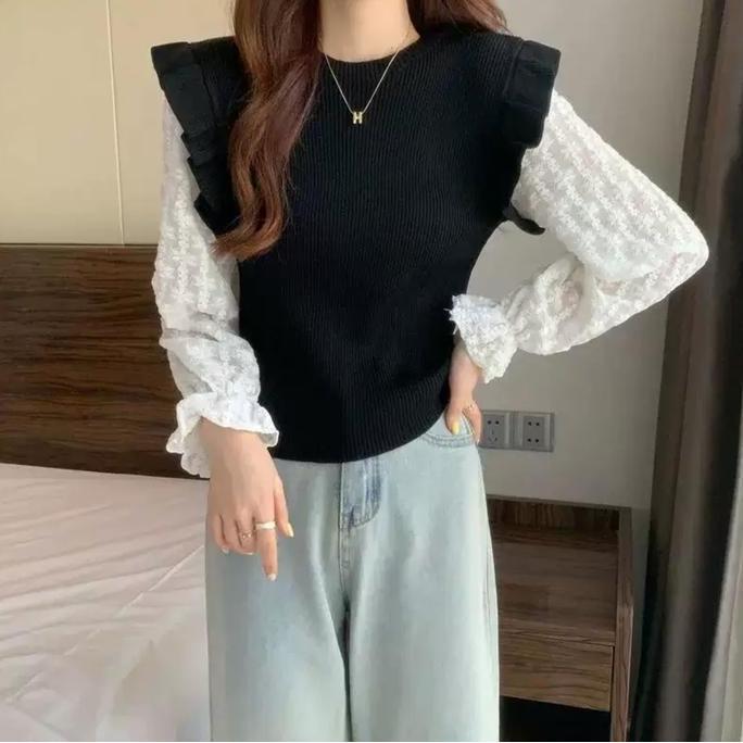WEWEE Kenji Blouse mewah elegan 2024 ala korea Outer Wanita Atasan Bulu Knitwear