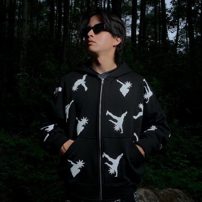 Convergent Boxy Zip Hoodie Keen -  Black Hoodie  Pria Wanita Unisex