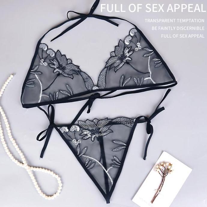 Bra Set Wanita bunga bordir Tali Renda violetfire B11 Setelan Bh