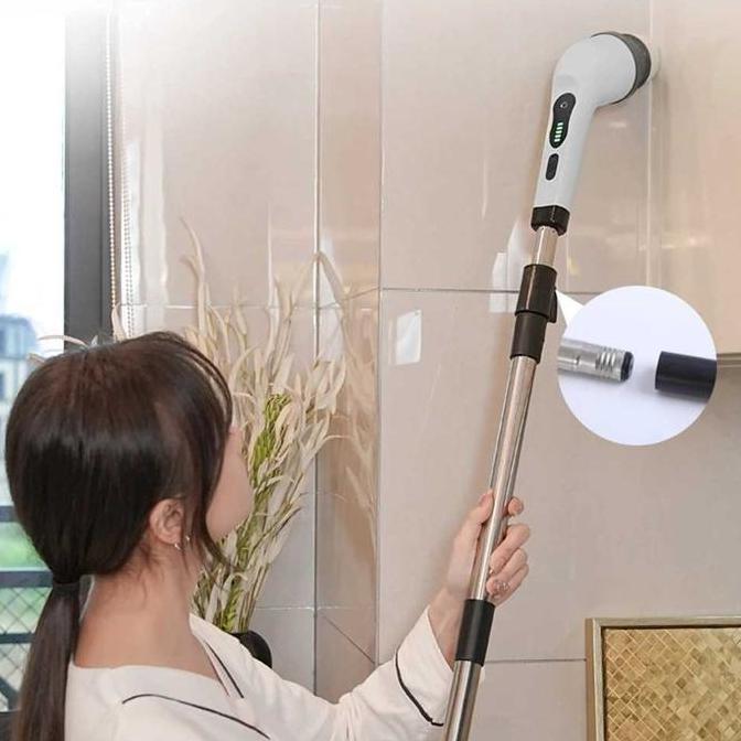 Sikat Pembersih Lantai Panjang Elektrik Pel Putar Kamar Mandi Tanpa kabel Electric Cleaning Dapur