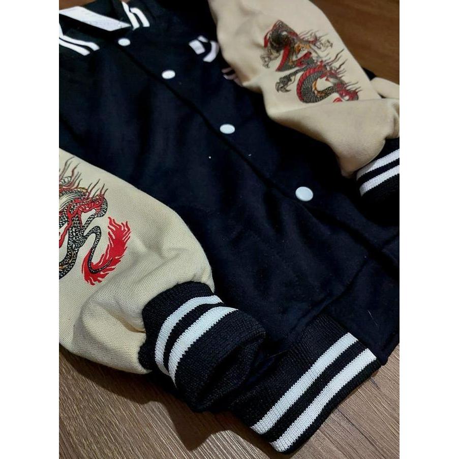 Jaket Varsity Baseball Motif Naga Api Yakuza Culture Japan Unisex Fleece Kain Tebal Dewasa Jepang Lo