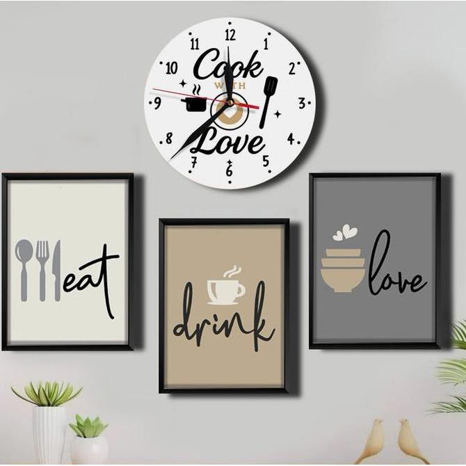 Jam dinding dan 3 hiasan dinding dapur eat pray love