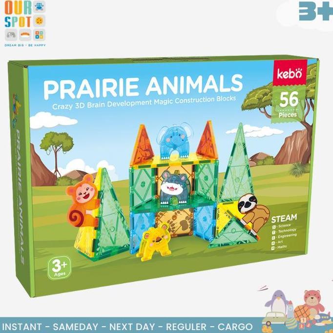 Magnetic tiles Prairie Animals 56 pcs - KEBO - Mainan Edukasi