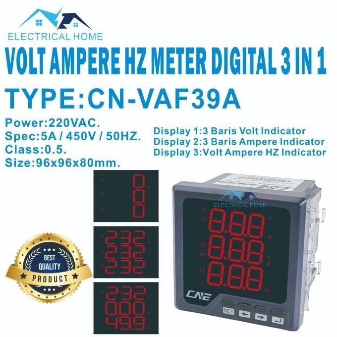TERBARU - Volt  Ampere  HZ Multi Meter Digital 96x96mm 3 Phase Multi Meter