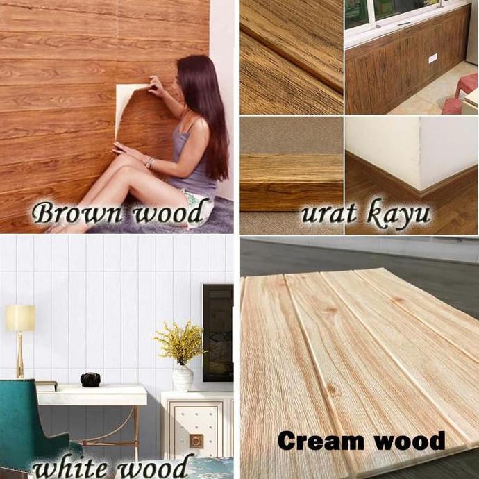 Promo Foam 3D KAYU LIST WOOD Panel SPONS Wallpaper sticker dinding COD