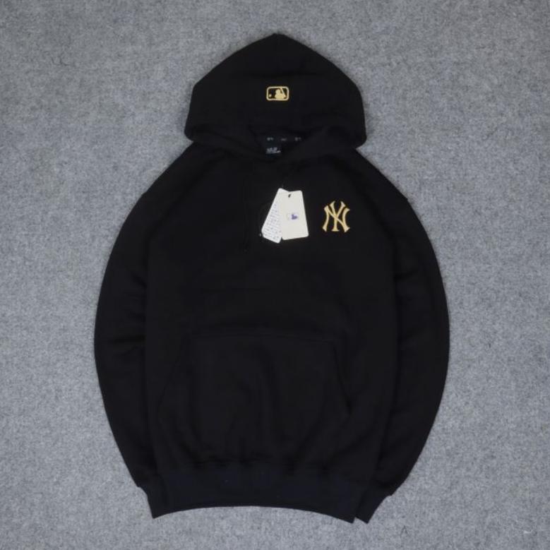 HOODIE MLB NY LOGO BORDIR GOLD - SWEATER HOODIE JUMPER HYPEBEAST FULL TAG & LABEL