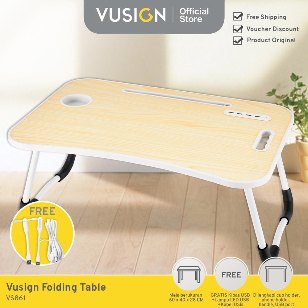 Vusign Folding Table Meja Belajar Laptop Lipat Warna-Warni Dengan USB Port Bonus Kipas Lampu dan Kab