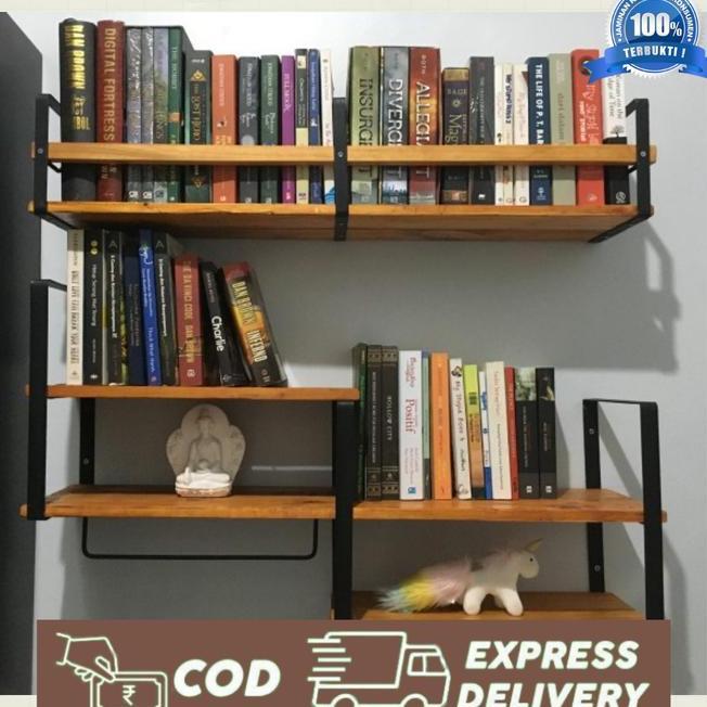 Rak Susun Buku Besi Kayu Rak Dinding Gantung Rak Dinding Ambalan
