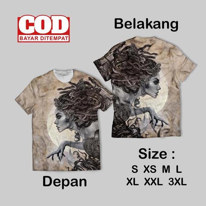 Kaos FullPrint Mythology Medusa Art Wallpaper Keren | T Shirt AOP Greek Mythology Medusa Art Depan B