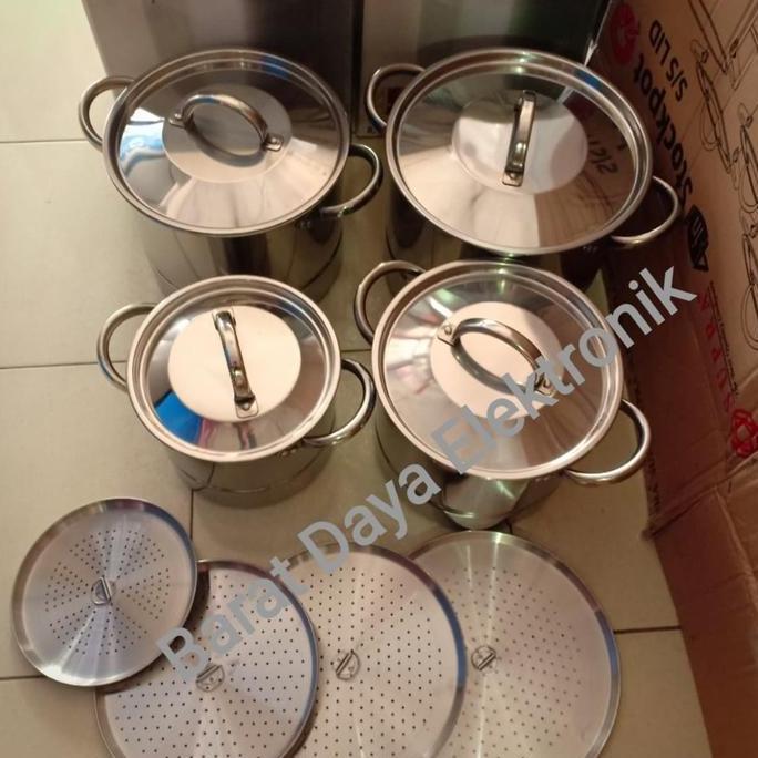 Panci Supra Stockpot 4 in 1 Steamer Set 4 (8/12/16/20 Qt)Stainless St