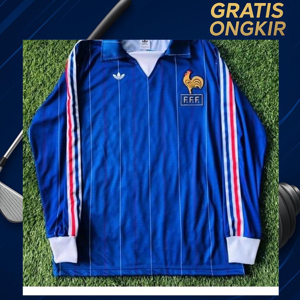 Jersey Retro Prancis World Cup 1982 Longsleeve Size Lengkap S-5Xl Blokecore Vintage Classic