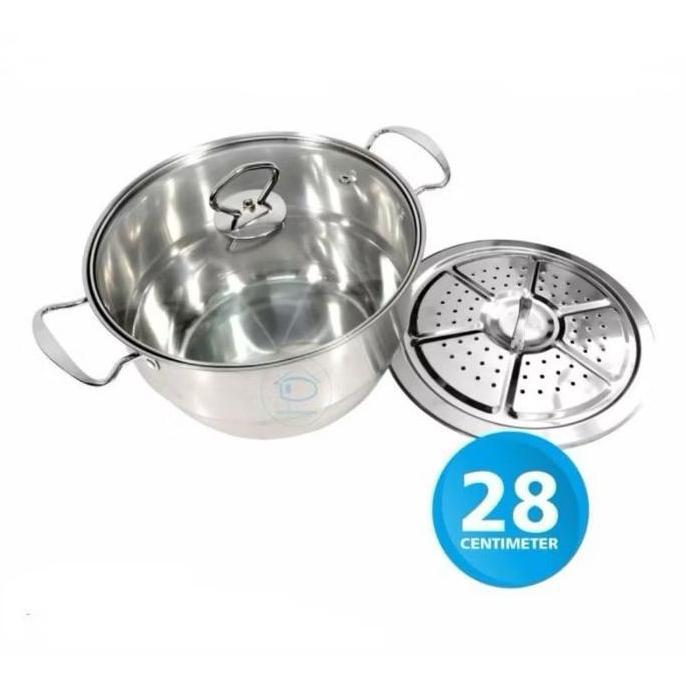Calypso panci steamer kukus stainless 28cm+kukusan tutup kaca Calypso panci steamer kukus stainless 