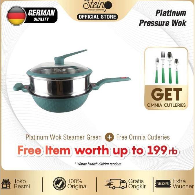 [BONUS DIAMOND SPATULA 2IN1] Steincookware Stein Platinum Pressure Wok Presto Steamer Kukusan Wok 32