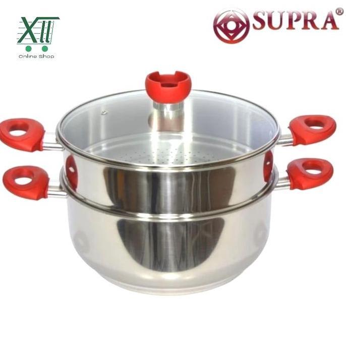 SUPRA Super Steamer 2 Susun 32 Cm Panci Kukusan Stainless Tutup Kaca