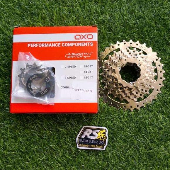 sprocket cassete OXO 7 speed 11t dan 12t gigi paling besar 28 T 32 T 34 T dan 36 t warna stainless s