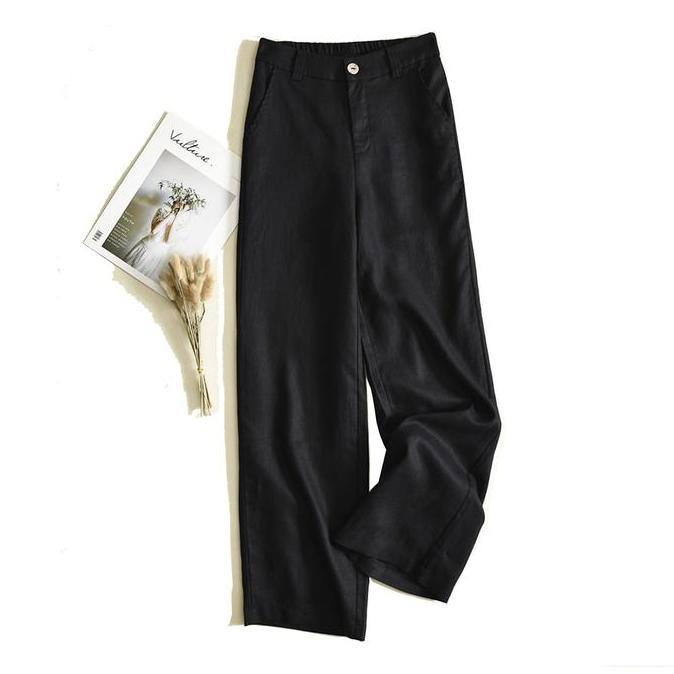 Celana Premium Katun Linen Kulot Highwaist Celana Hitam Wanita Celana Basic Kain Panjang