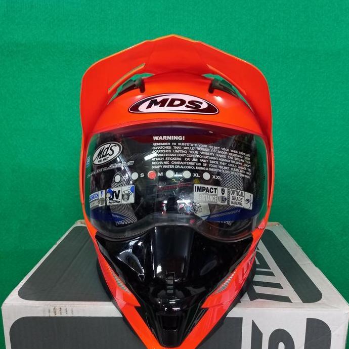 MDS HELM SUPER MOTO/SUPER PRO SOLID ORANGE DOUBLE VISOR Terlaris