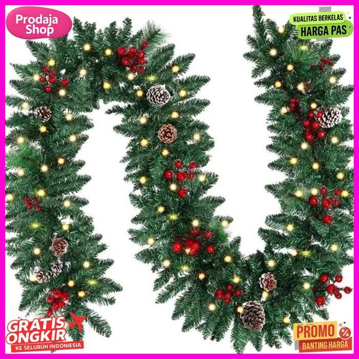 Premium Aksesoris Natal Garland Dengan Dekorasi / Garland Hias Ornamen Natal 1,8M