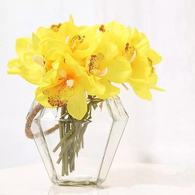 Promo Bunga Anggrek Cymbidium Cattleya Artificial PremiumLatex Import-Yellow COD