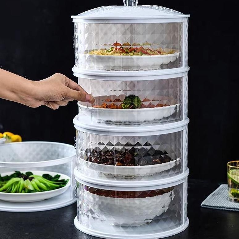 Tudung saji 4 susun Rak makanan kaca motif 4 tingkat 4 layer