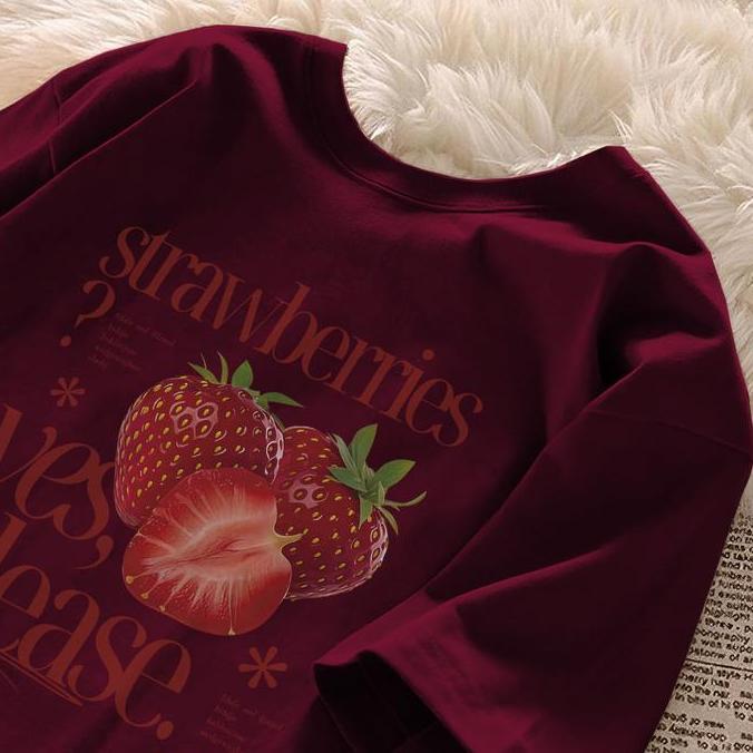 DS127 - seoulprint S613 Putih  Biru Kaos Strawberry Pattern Print Oversize Pria Model Regular Unisex