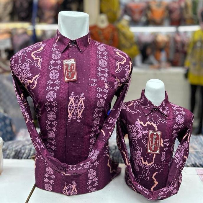 DB249 - TEREKOMENDASI Ungu Marun Baju Batik Couple Katun Premium Ayah Anak Motif Geometris Klasik Ba