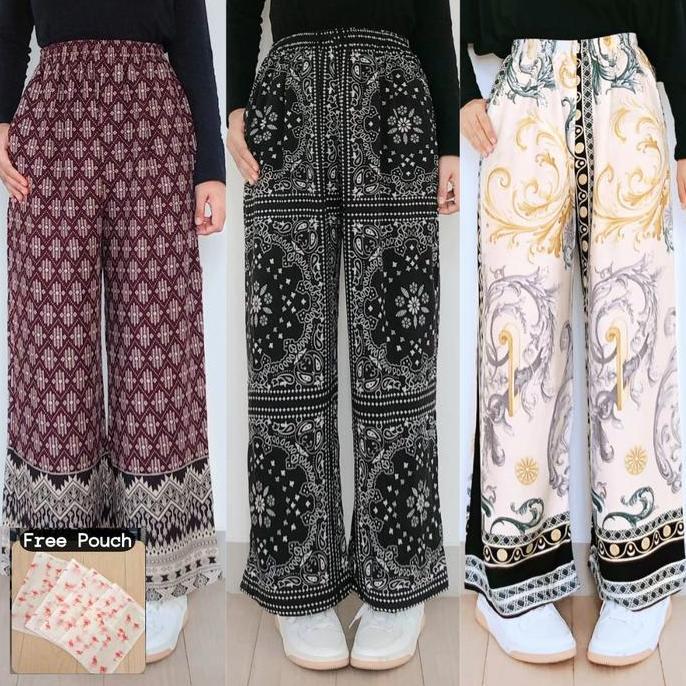 DS14 - Celana Kulot Hommy Free Pouch Motif Wanita Bahan Rayon Kulot Panjang Motif Adem Rayon Garis K
