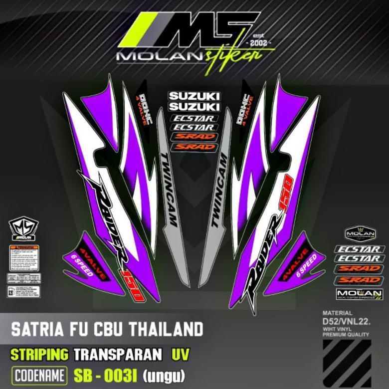 Decal Sticker Striping Variasi Transparan Uv Satria Fu Cbu Thailand 2005/2006 Raider 150 Suzuki Satr